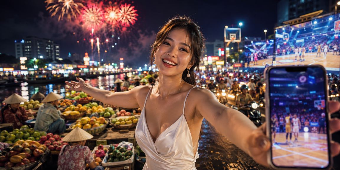 Người xem bóng rổ đặt cược với ánh đèn neon sáng rực tại vùng đồng bằng sông Cửu Long